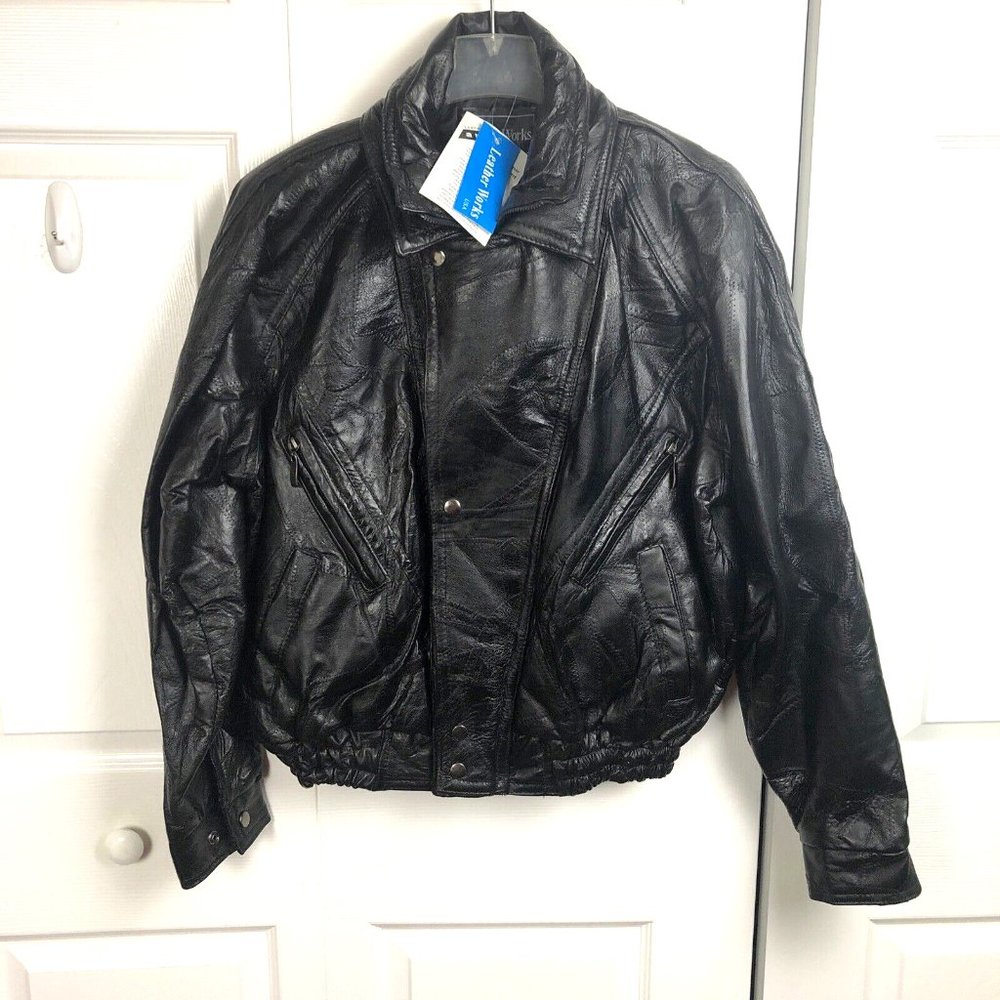 Leather Works U.S.A Made Vintage Black Genuine Patchwork Jacket Coat Mens Size S